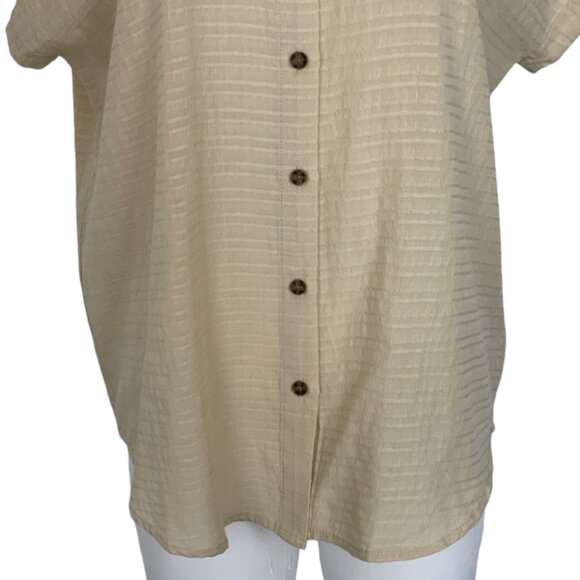 Marine Layer Dana Shirt M Parchment Cream Cap Sleeve Button Front Boxy - Picture 10 of 12